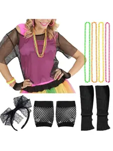 80s Fishnet Mesh T-Shirt Kits - Costumes, Women, Womenswear, Neon Jewelry & Lace Hairbands for Retro Disco & Themed Parties