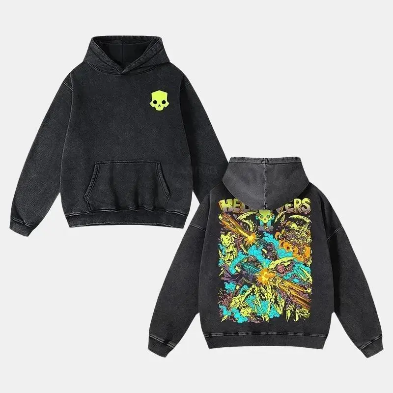Helldivers 2 TPS Game Merch Oversize Unisex Washed Hoodie , Double