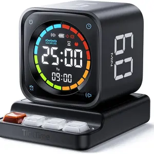 Pomodoro Timer Cube, Desk Productivity Timer with 5/10/30/60 Min Presets, Custom Countdown, Stopwatch, Clock, 3 Alarm, Silent, Vibrate & Sound Alert, for Task, ADHD, Study, Kitchen, Black