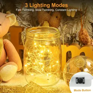 30-Pack LED Fairy Lights Battery Powered Silver Wire 20 LED Lamp Beads 6.5-Foot Flashing Firefly Star and Moon String Lights for DIY Weddings Parties Bedrooms Gardens Christmas Valentine's Day Warm White Light
