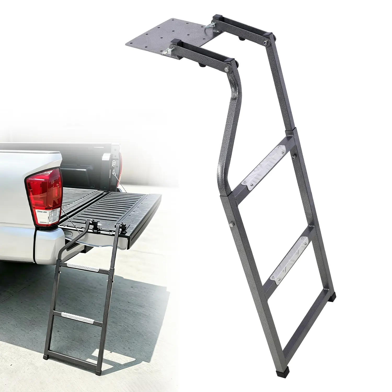 Universal Fit Pickup Truck Tailgate Ladder with Stainless Steel Screws, Aluminum Step Plates, Rubber ft, Grip & Easy Hex Attachment Installation for Most Truck Access Needs