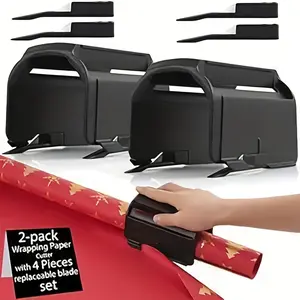 2-Pack Black Gift Wrap Cutters, Wrapping Paper Cutting Tool with 4 Replaceable Blade Sets, Perfect for Christmas, Halloween, and Birthday Packaging paper cutter