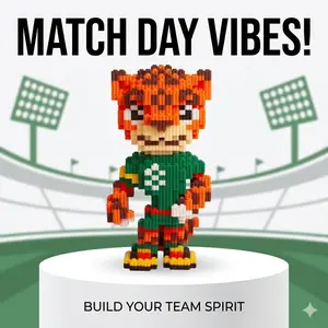 Football Soccer Leopard Mascot Micro Bricks 3D Model Kit, Mini Building Blocks Sports Fan Memorabilia, DIY Mosaic Brick Puzzle Figure, Collectible Office Desk Decor