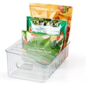 FreezeUp Freezer Bin 15", BPA-Free Clear Fridge Organizer with Adjustable Dividers and Handles for Frozen Food and Leftovers