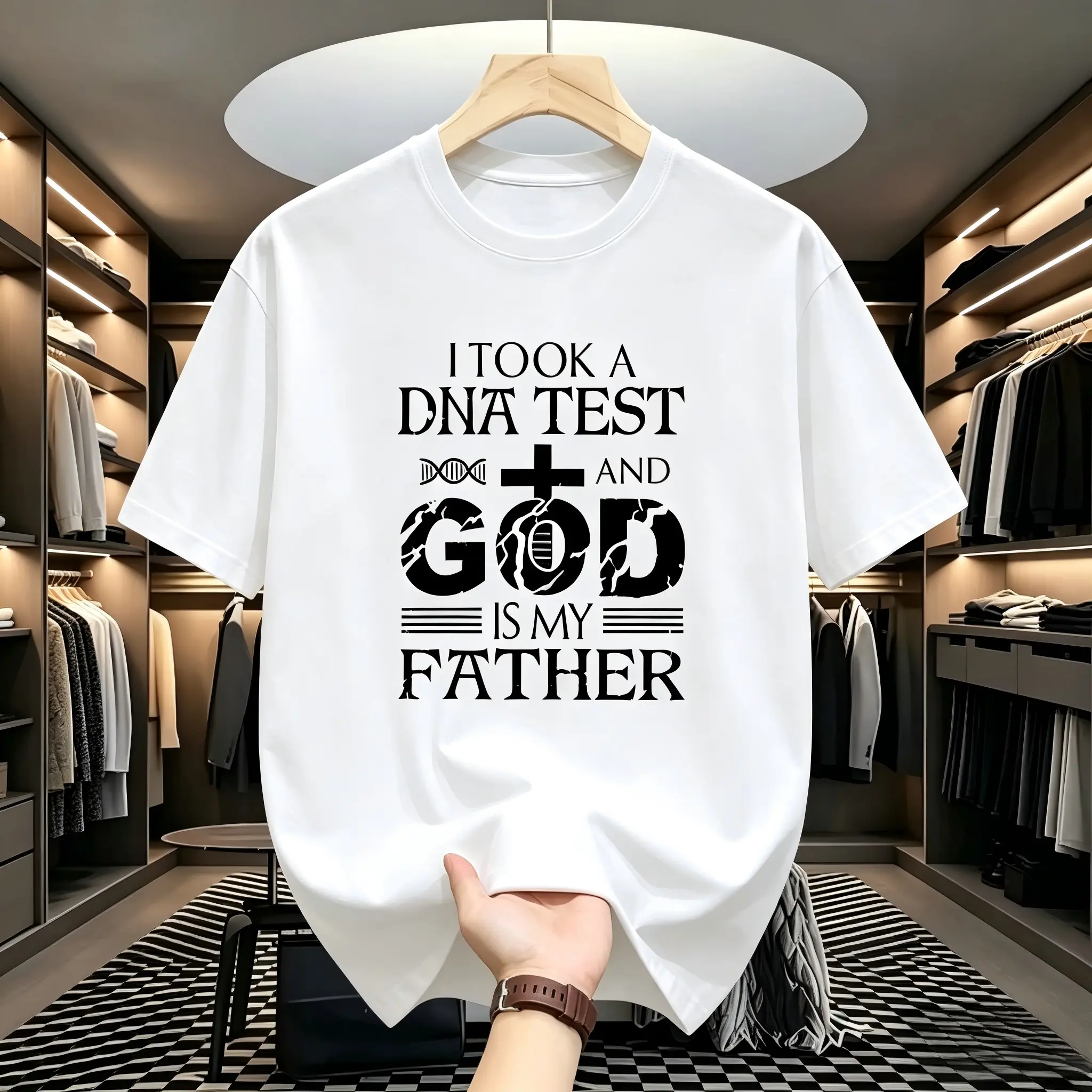 [100% cotton]Men's Short-Sleeve Christian T-Shirt - "God Is My Father" DNA Joke Graphic Tee, Inspirational Humor Gift, Outdoor-Friendly Streetwear