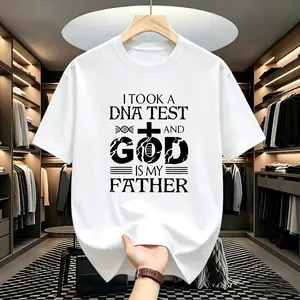 Men's Oversized Cotton Round Neck Short-Sleeve Casual Shirt - "God Is My Father" DNA Joke Graphic Menswear Top, Inspirational Humor Gift, Outdoor-Friendly Streetwear