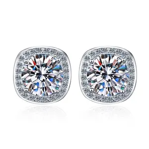 High Quality Halo Earrings with no Gaps Synthetic Moissanite Stud Earrings D Color VVS1 Hypoallergenic Unisex Square Earrings 5mm/6.5mm For Women Men