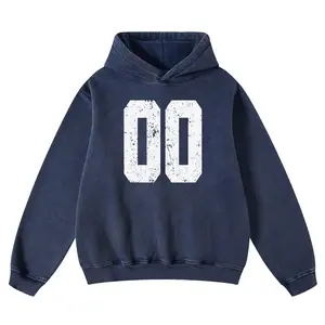 FAIABLE Acid Washed Vintage Print Number Women's Hoodie Oversized Fade Craft Long Sleeve Pullover Oversized Hoodie Wash Plush Cotton Hooded Sweatshirt Fleece Hoodies Cute Long Sleeve Preppy Sweatshirts Fall Oversized Pullover Hooded Tops