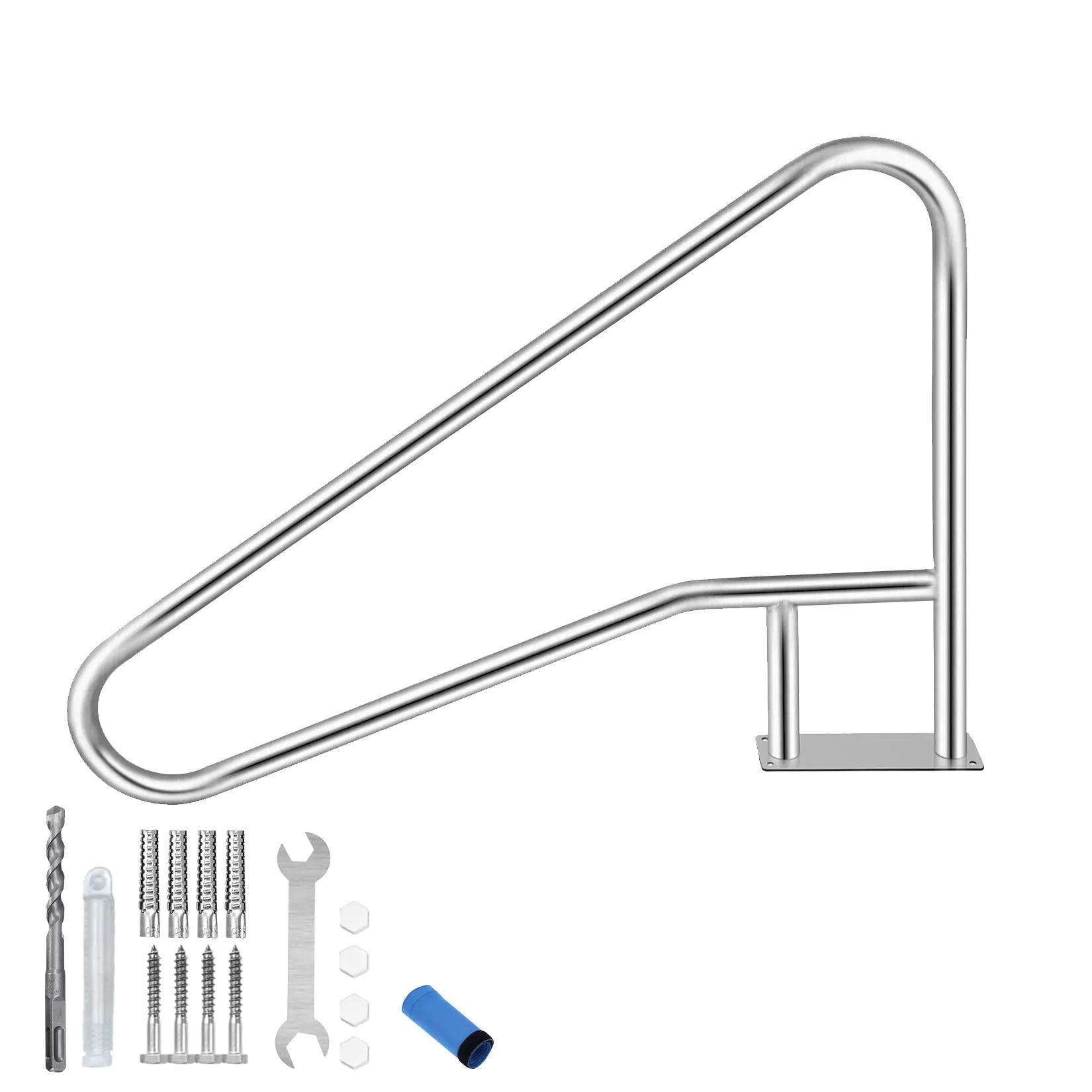 Pool Handrail, Multiple Size  Pool Railing, 3-Bend Swimming Pool Stair Rails, 304 Stainless Steel Rustproof Pool Handrails with Grip Cover for Inground Swimming Pool, 330Lbs Load Capacity