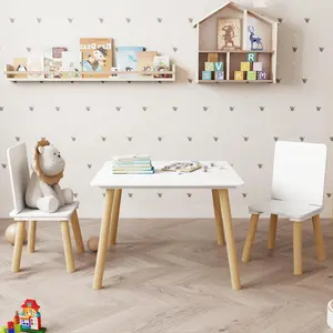 Kids Table and 2 Chairs Set, 3 Pieces Toddler Table and Chair Set, Kids' Table & Chair Sets, Kid Play Table for Daycare, Classroom, Home (White)