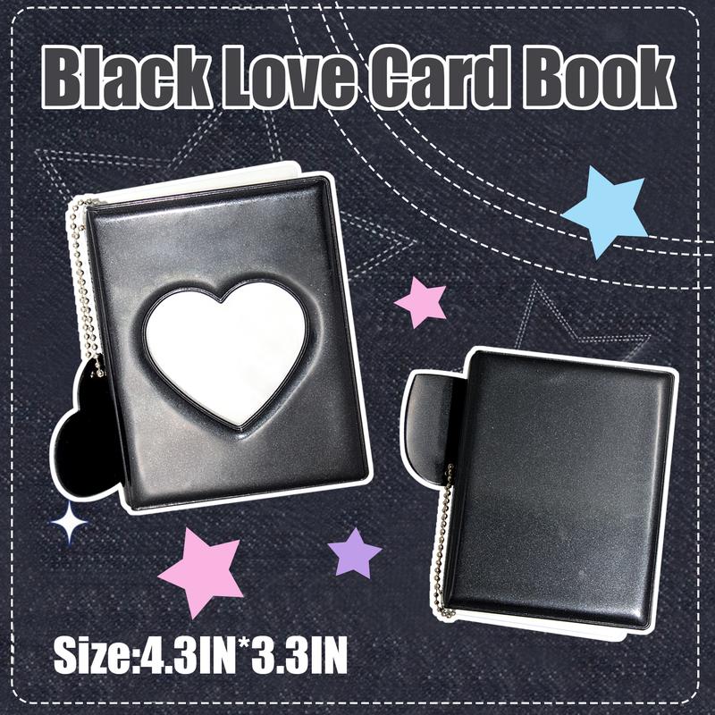 3 Inch Mini Photo Album | Photocard Holder with 32 Pockets | Mirror-Like Binder & Love Heart Pendant | Black Organizer Perfect Gift for Fans!