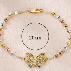 18k  Tri Color  butterfly Bracelet Pulsera Oro Laminado