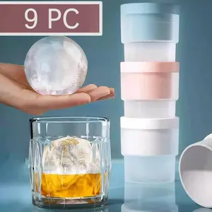 Ice Ball Mold, Ice Ball Trays, 9 Counts/set Slow-melting Stackable Large Ice Cube Maker, Clear Ice Balls Maker for Whiskey Cocktails Juice Beverages Bourbon
