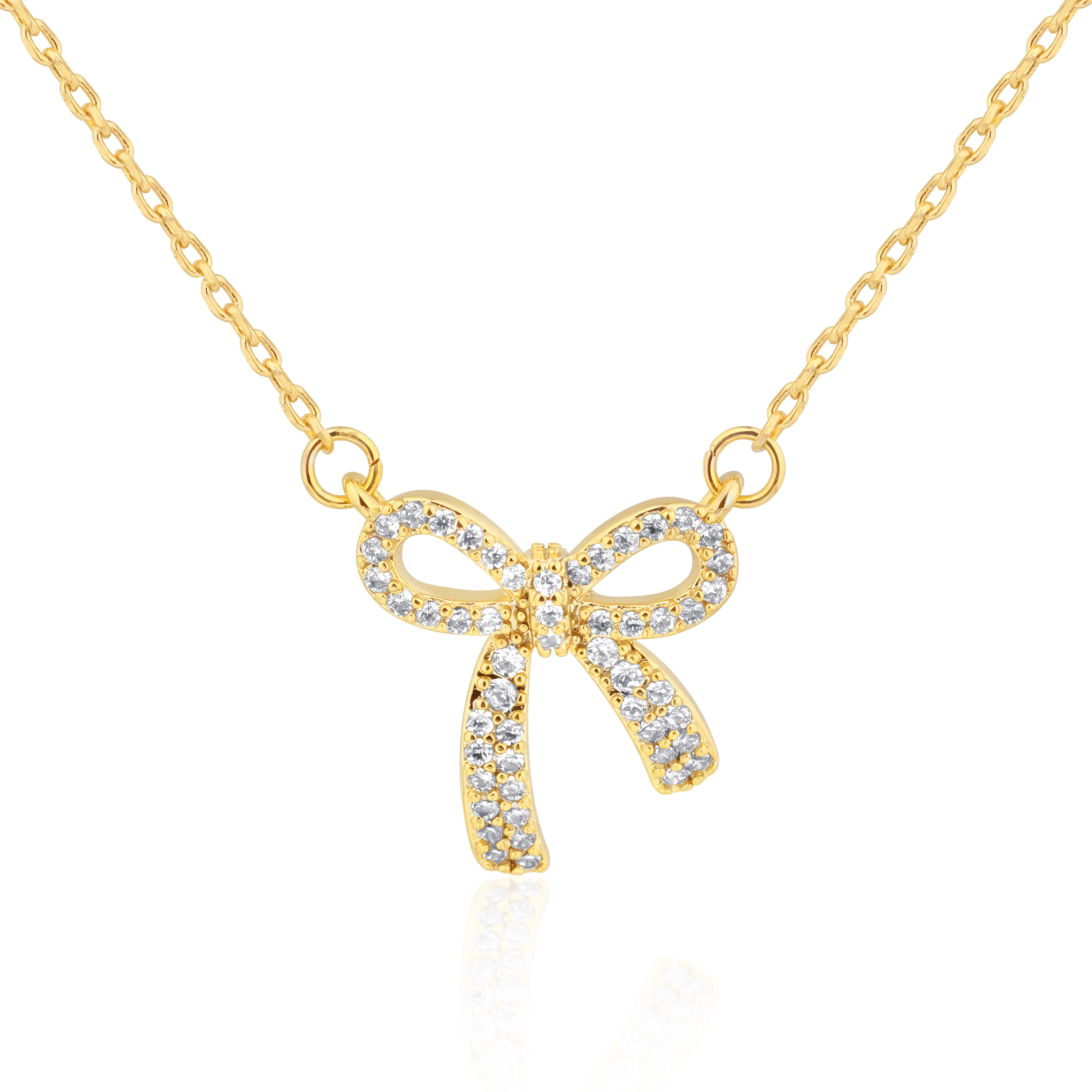Mytys Exquisite Small and Cute Bow Cubic Zirconia Necklace for Women Chains Jewelry for Valentine's Day Anniversary Pendant Jewellery Charms Beaded