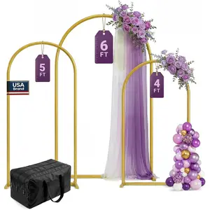 3 Pack Gold Arch Backdrop Stand Set - 6FT, 5FT, 4FT Balloon Stand for Weddings, Parties, and Baby Showers - Door Frame Backdrop Stand