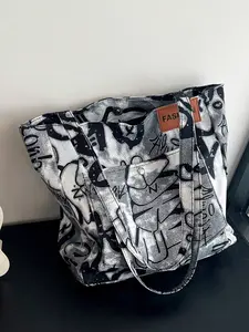New Fashionable Graffiti Print Foldable Tote Bag With Large Capacity For Women, Suitable For Daily Work, Casual Use,Dating & Gifts,Classic Casual, Suitable For Teen Girls Students,Outdoors, Travel, Outings, Tote Bags For School