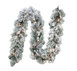 Kurt Adler 9-Foot Pre-Lit Clear Incandescent Flocked Garland