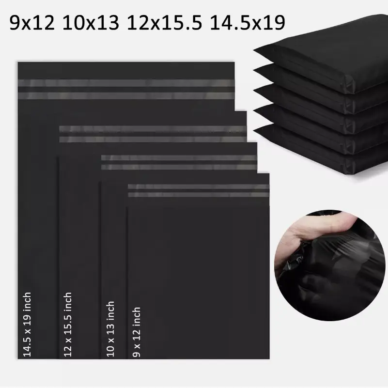 Poly Mailers Shipping Envelopes Bags Black, 4 sizes to choose from, 9x12 10x13 12x15.5 14.5x19
