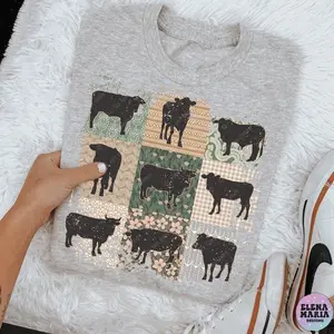 Retro Boho Cow Farm Sweatshirt, Boho Cow Crewneck Sweatshirt, Cow Shirt Sweatshirt