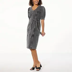 C. Wonder C Wonder Buttoned Stretch Denim Midi Shirt Dress