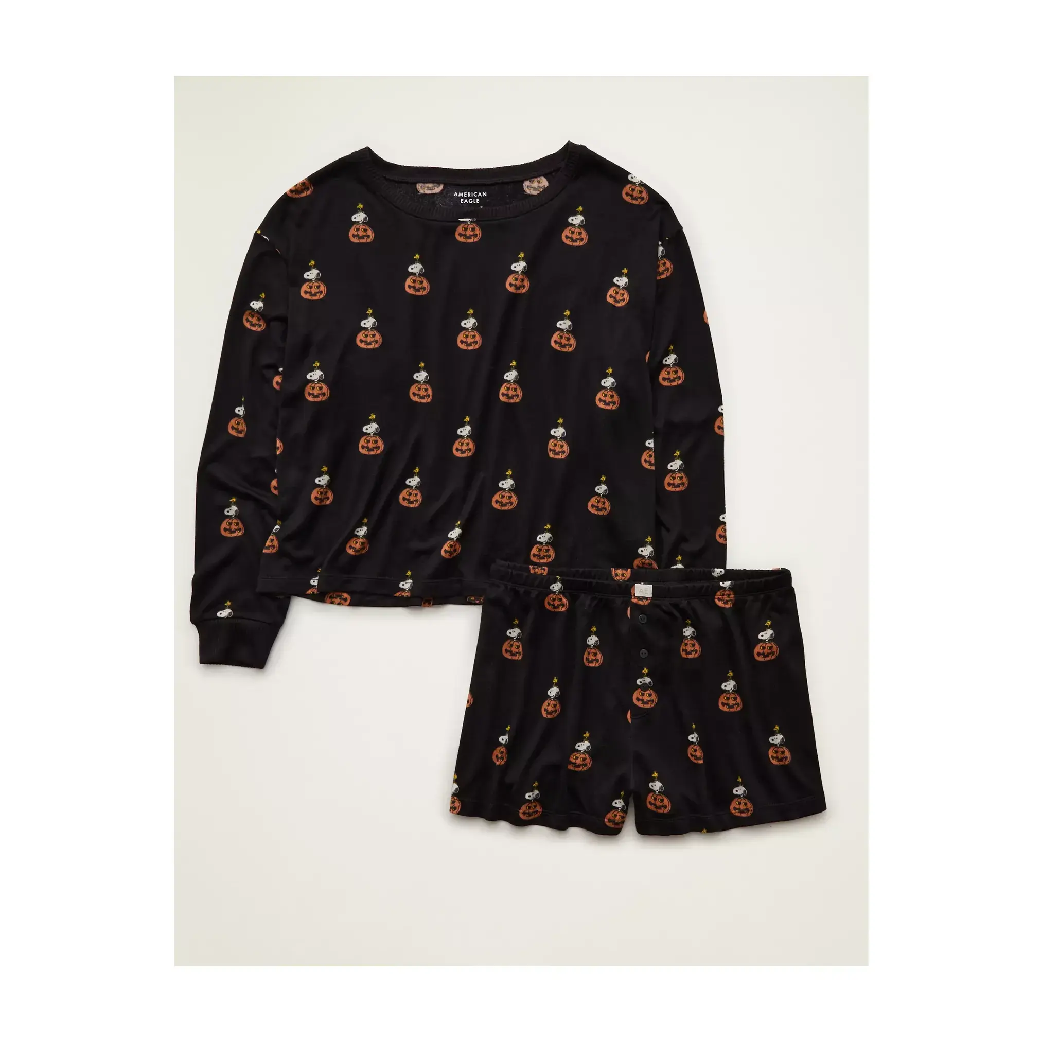 AE Luxe Plush Long Sleeve + Short PJ Set