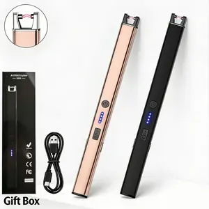 Set of 2 Windproof Plasma Arc USB-C Rechargeable Lighters, Featuring LED Battery Display And Safety Lock, Flameless Electronic Candle Lighters, Suitable for Camping, Barbecuing, Gas Stoves, And Home Use - Includes Gift Box