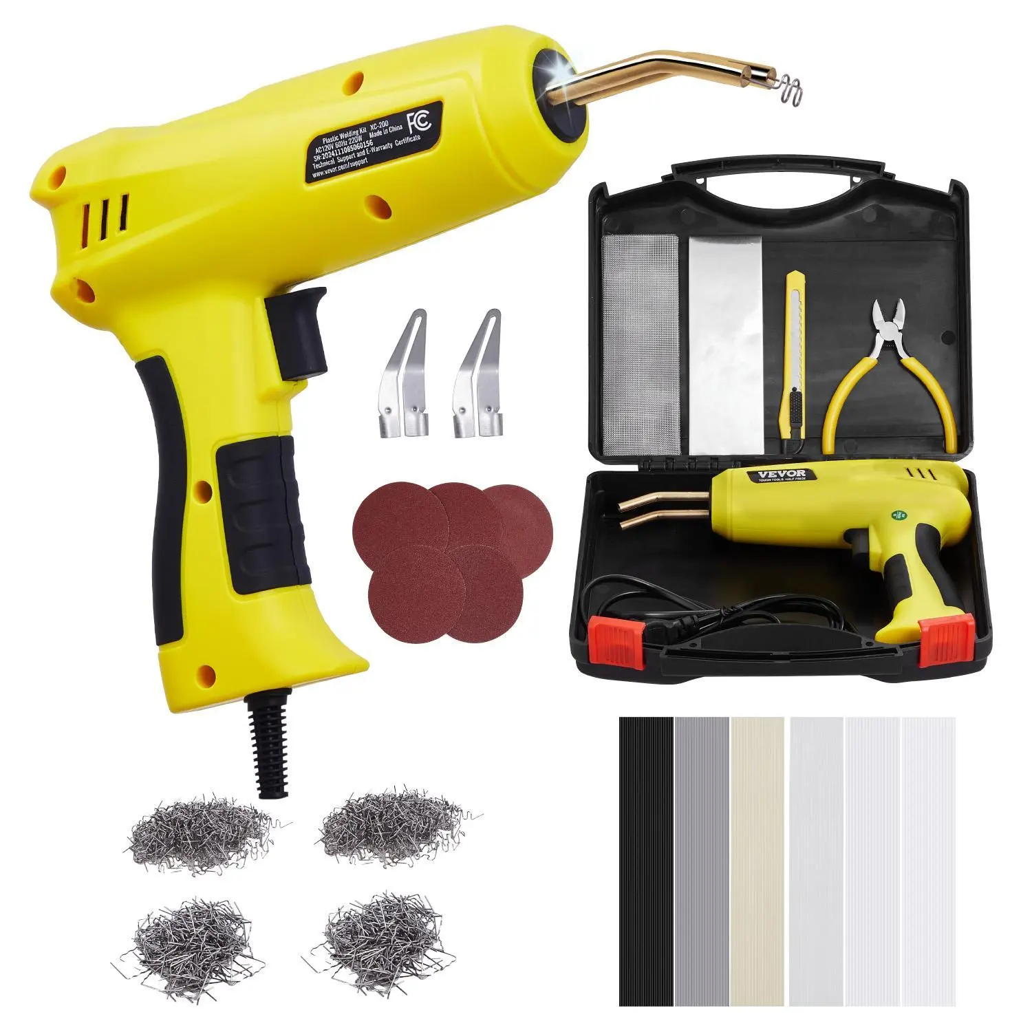 VEVOR Plastic Welding Kit, 220W Plastic Welder Gun with 800PCS Hot Staples & 56PCS Welding Rods, Professional Hot Staple Welding Gun with LED Light, Carrying Case for Kayak, Toys, Car Bumper Repair