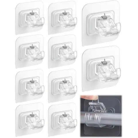 8pcs Transparent ABS Plastic Self-Adhesive Wall Mount Hooks & Rails - No-Drill Damage-Free Hook Solutions, Adjustable Curtain Towel Holder Wall Brackets for Home Kitchen Organization