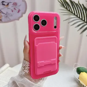 TPU Luxurious Glitter Powder Solid Color Smartphone Casing with Card Holder, Silky Simple Design, Couple Style, Mobile Phone Accessories for iPhone 17 Pro Max/16/15/14/13 Plus, Compatible with Cellphone & Handheld Devices