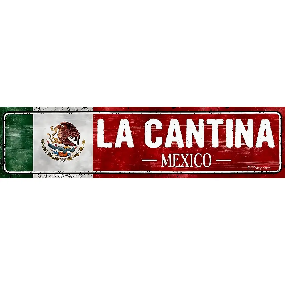 Vintage Mexican Flag Sign, La Cana Mexico Street Sign, Unique Wall Art Decor for Home, Decorative Wall Sign, Cave Bar Decor, Metal, Slim, Music Theme
