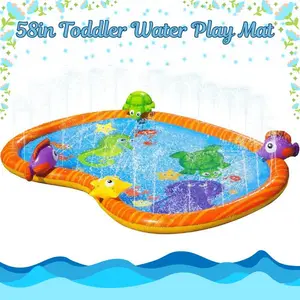 58in Toddler Water Play Mat - Safe Materials Outdoor Baby Splash Pad with Splash Sprayer, 3D Sea Animal Design, Summer Backyard Fun for Kids, Sprinklers For Yard, Sea Animals