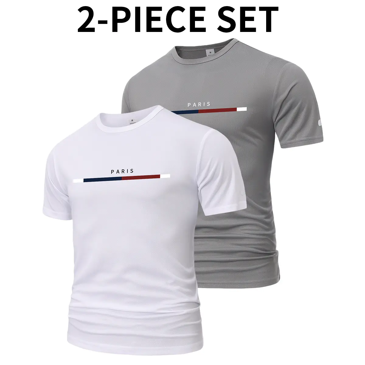 2PCS Men’s Pattern T-Shirt Set, Street Style Casual Wear, Suitable for Teenagers’ Daily Use, Slim Fit Short Sleeve, Printed Design