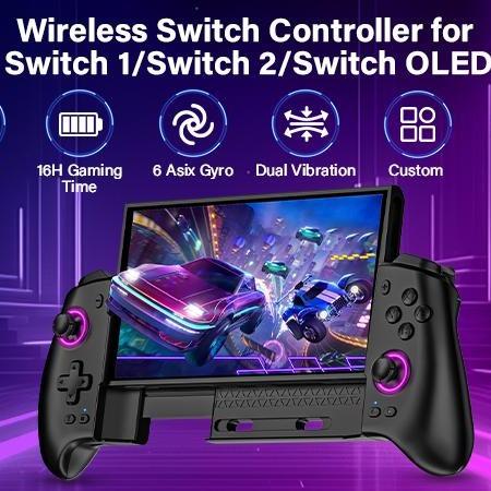 Wireless Pro Controller for Switch Switch 2 OLED with RGB Lights, Programmable Macros, Dual Vibration, Turbo Wake Up, Gaming Controller Gift for Gamers