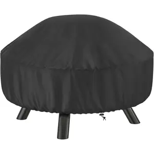 Fire Pit Cover Round 32 In, Outdoor Fire Pit Cover for 22-32 Inches Fire Pits, Windproof Drawstring &  Layer, Black