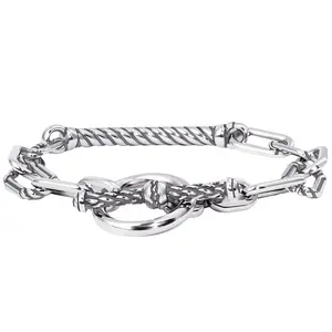 RYQEN TwistLink Silver Statement Patchwork Rhapsody Chain Bracelet with T-Buckle and Ring Design High-Quality Copper Cold Luster Corrosion Resistant Christmas Gift