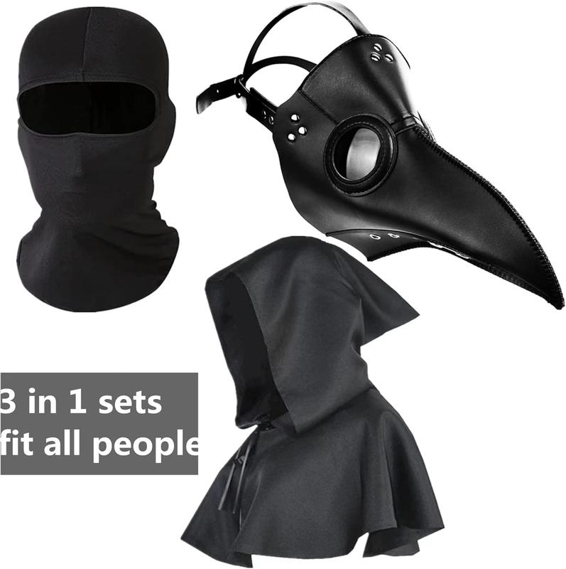 Plague Doctor Mask and Cloak Halloween Costumes for Men 3 in 1 Scary Masks for Adult