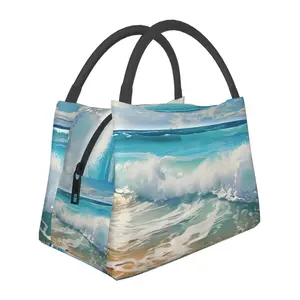 Lunch box, lunch bag, reusable portable insulation bag, insulation bag,waves pattern, suitable for outdoor camping, work, school, fitness