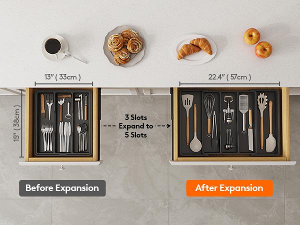 Lifewit 5 Compartments Expandable Cooking Utensil Tray- Tableware, BPA-Free PP Material