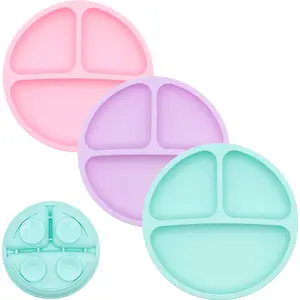WeeSprout Suction Plates for Babies & Toddlers | 100% Silicone | Plates Stay Put with Suction Feature | Divided Design | 3 Pack