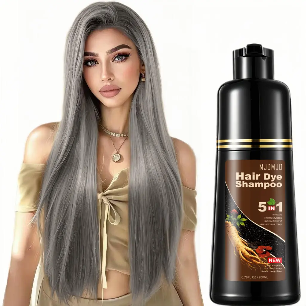 5-IN-1 Instant Portable New Mini Silver Gray Natural Hair Dye Shampoo,Semi-Permanent Even Hair Color with Containing Ginger And Ginseng Extract,Unisex,Natural with Herbal ingredient for Men and Women,200 ML Haircare