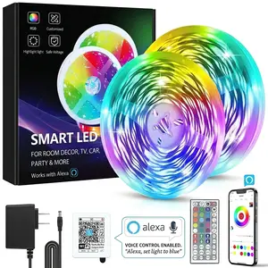 100FT 50FT WiFi Led Strip Lights Smart Led Light Strip Work with Alexa & Google Assistant RGB Music Sync Color Changing Led Light for Bedroom Decors