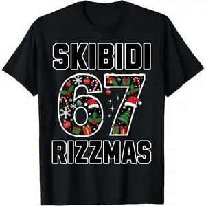 Mens Oversized Vintage 67 Funny Christmas Rizzmas Skibidi Gen Alpha Short-Sleeve Casual Round Neck Streetwear Menswear T-Shirt
