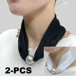 2pcs Elegant Women's Decorative Scarf Neckpiece - Polyester, Solid Color, Yarn-Dyed, Inelastic, Hand Washable, Stylish Black, White, Fashion Neckwear | Stylish Neckpiece | Polyester Fabric