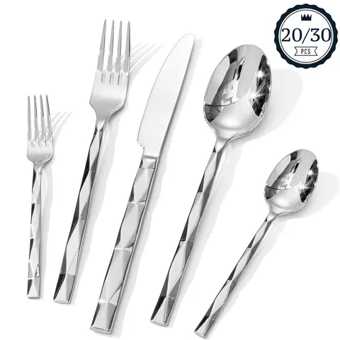Stainless Steel Cutlery Set, 20/30pcs/set Including Forks Spoons and Knives Set, Elegant Tableware Set, Modern Tableware Sets for Kitchen & Home & Wedding & Party, Dinnerware Service Set, Dinner Sets, Utensils