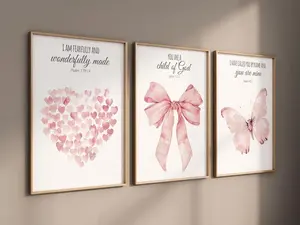 Pink Bow Nursery Poster Unframed : Christian Bible Verse Wall Art