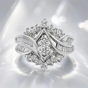 Elegant Silver CZ Statement Ring with Sparkling Crystal Design for Women - Perfect for Wedding Bridal Engagement Promise Anniversary Gifts