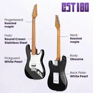 CAHAYA Electric Guitar Kit Beginner - 39in Guitar Set Adults with Roasted Maple Neck HSS Pickup Solid Okoume Body Electric Guitar with Gig Bag Amplifier Strap Strings Cable Picks Black