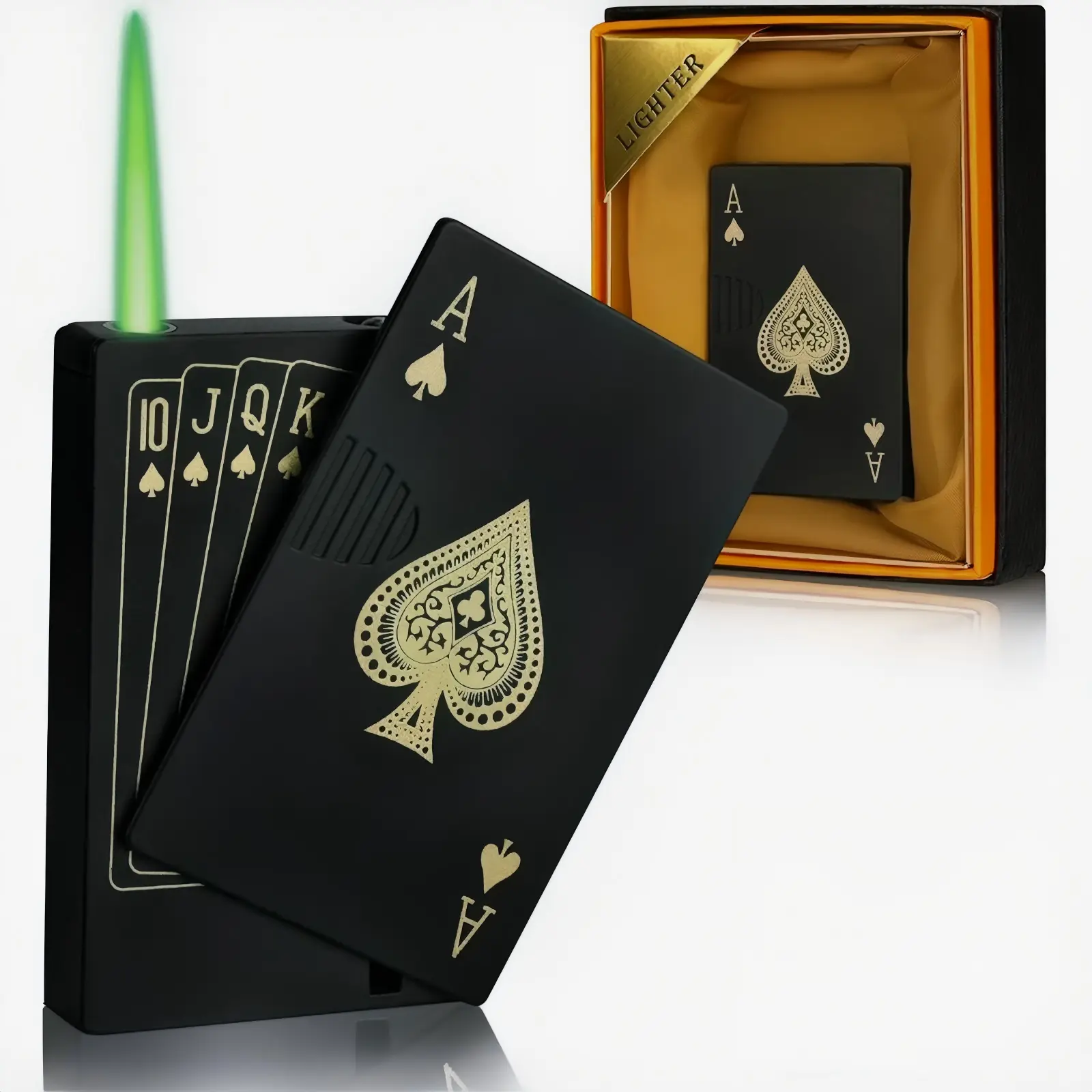 Jet Torch Lighter(First use requires self inflation)，Cool Windproof Electric Lighter Poker Design， Ace Card Lighter,Refillable Butane, for Outdoor, Indoor, Camping, BBQ, Candle, Birthday, Gift