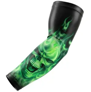 Sports Performance Compression Arm Sleeve Ghost Skull Flames Green