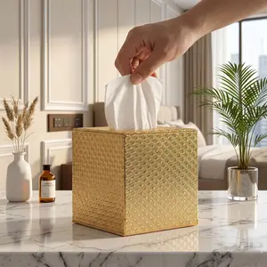 Gold Square Tissue Box Cover and Holder for Bathroom Accessories